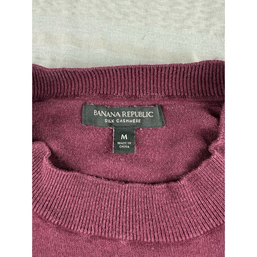 Banana Republic Silk Cashmere Sweater Burgundy Crewneck Medium Classic - Picture 2 of 5